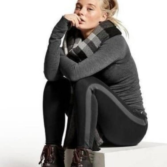 Athleta Street to Summit Pant Black Gray Stripe Lined for Cold Climate Size L - Picture 2 of 9